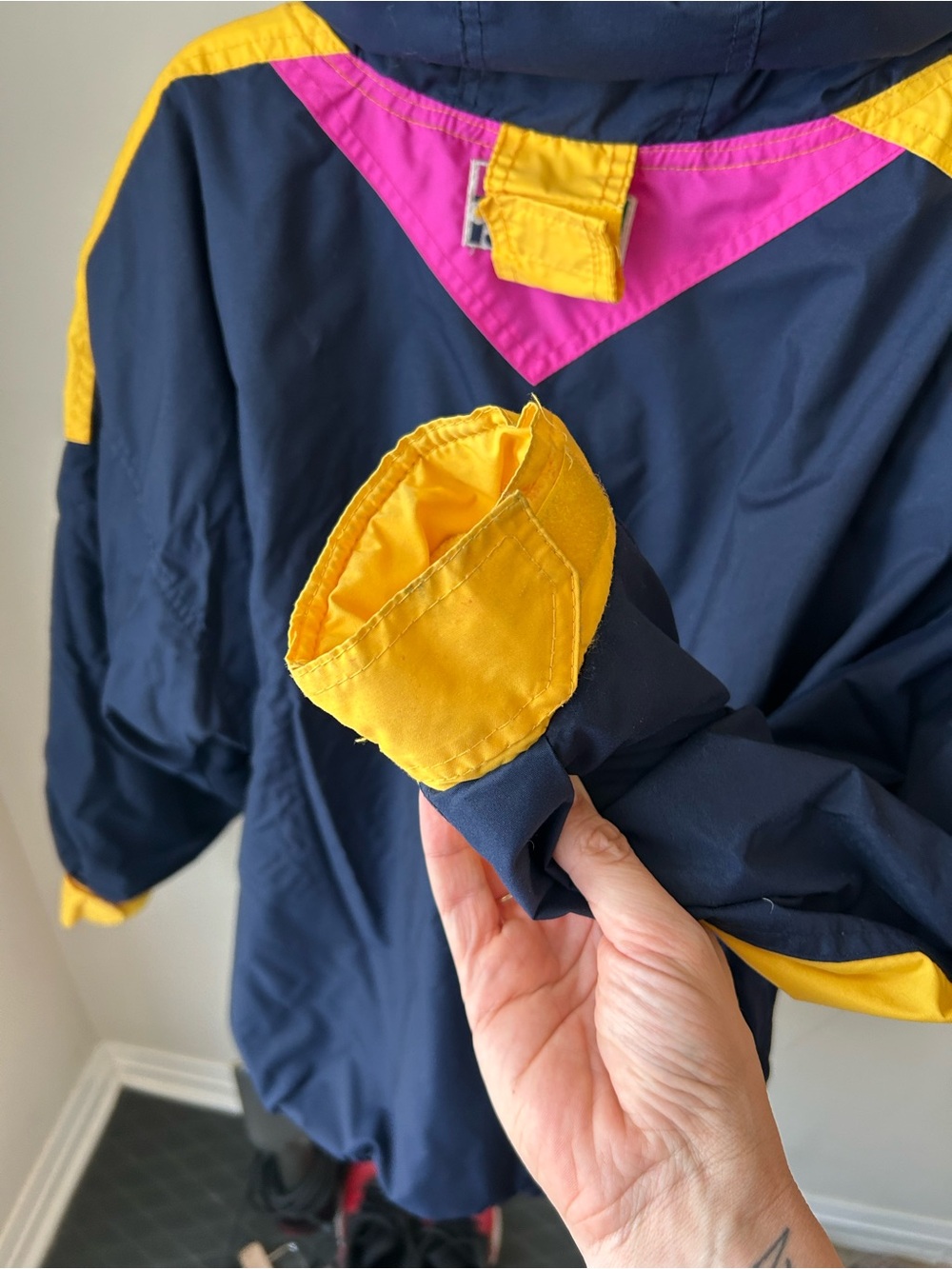 Vintage 90s Neon Colorblock Ski Jacket Retro Apres Ski Anorak Oversized - Picture 11 of 14